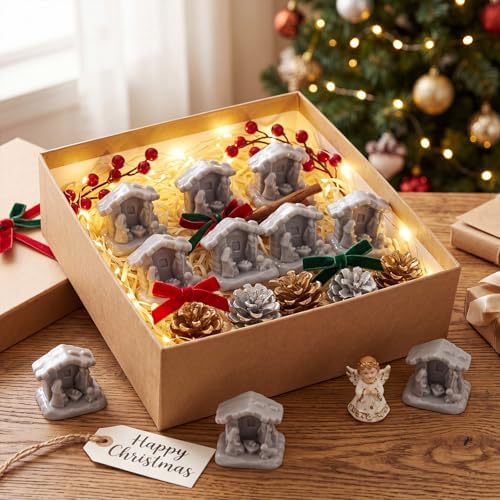 RoundFunny 50pcs Miniature Christmas Nativity Resin Holy Family with Manger