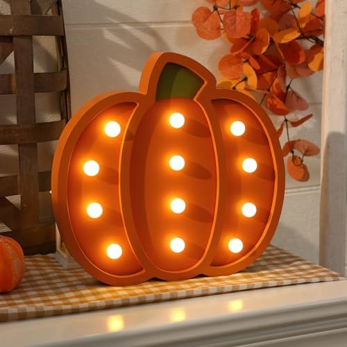 Fall Decor-Fall Decorations for Home-Light Up Wooden Pumpkins | Handmade Pumpkins with Light for Thanksgiving Halloween Home Kitchen Tabletop Decor
