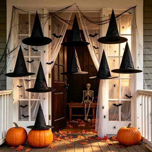 12PCS Halloween Witch Hats Witch Costume Accessory, Black Witch Hat for Halloween Party Decoration