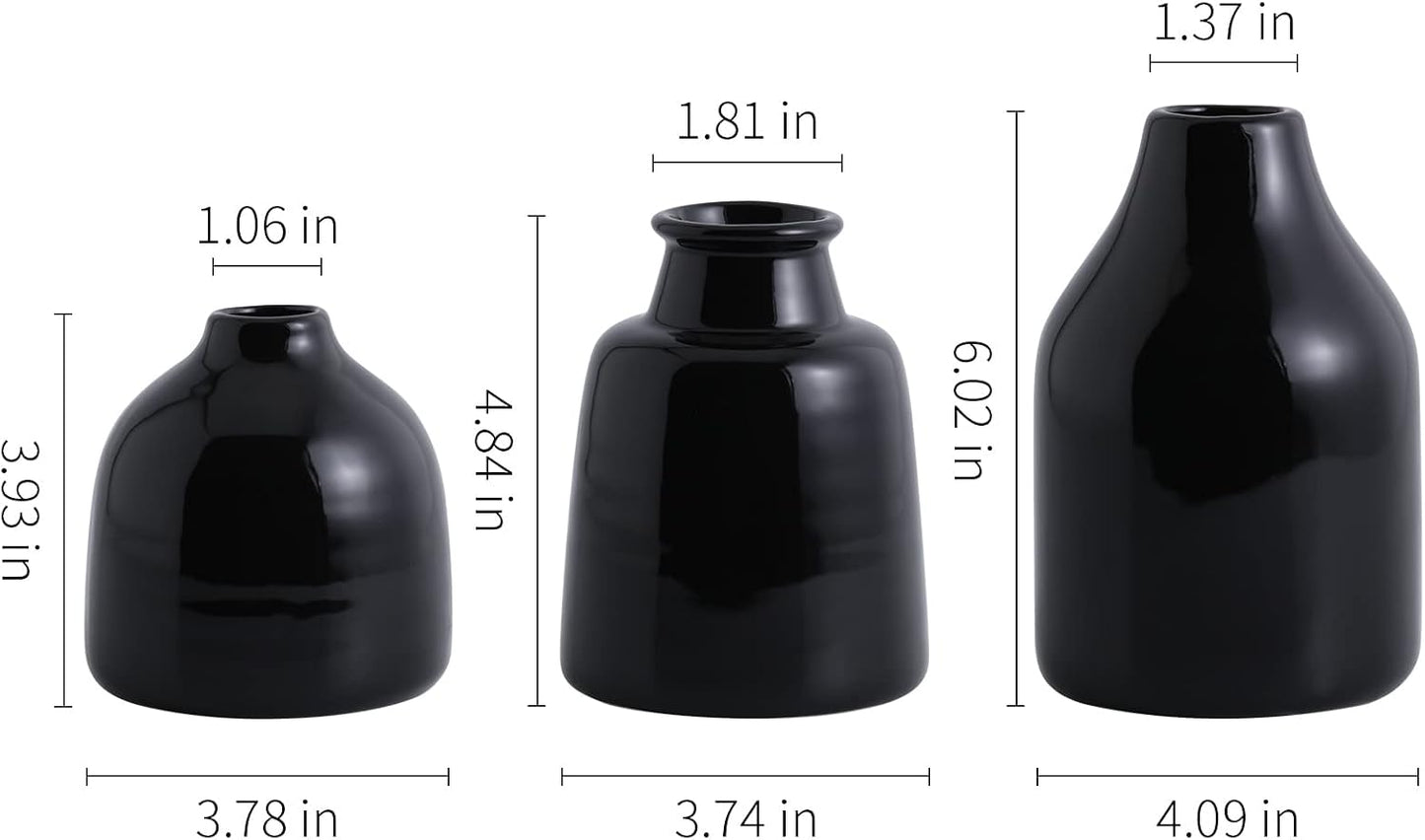 Black Small Vase for Modern Home Decor / 3 Vase Set- Black / Set of 3