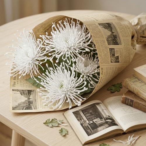 6PCS White Artificial Fake Mums Fall Faux Pincushion Flower