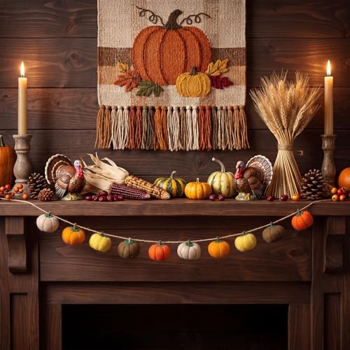 Yinder 8.2 ft Fall Pumpkin Felt Garland Autumn Decoration for Home Hanging Felt Pumpkin Banner Harvest Thanksgiving Garland Halloween Party Decor for Mantel Fireplace Farmhouse