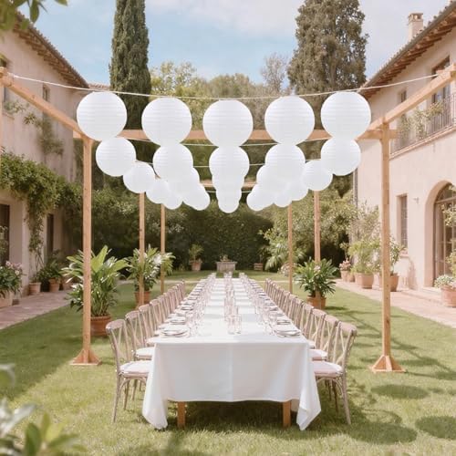 White Paper Lanterns Round Hanging Lanterns for Birthday Wedding Baby Bridal Shower Christmas New Year Party Decoration (9 PCS)