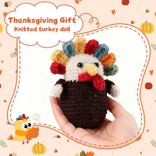 Happy Thanksgiving Gifts Crochet Turkey - Handmade Crochet Turkey Animal for Kids Women Men Family Friends, Fall Thanksgiving Basket Stuffers with Card&Box for Table Desk Home Decoration