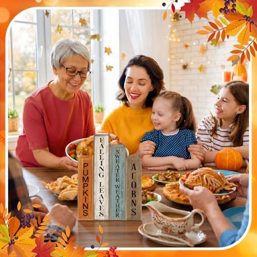 Lineshading 4 Pcs Fall Table Decoration Wooden Book Autumn Pumpkin Sign