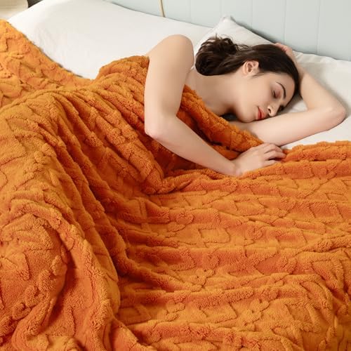 Aganear Fleece Throw Blanket for Couch,Fall Boho Blankets,50"x60" Orange