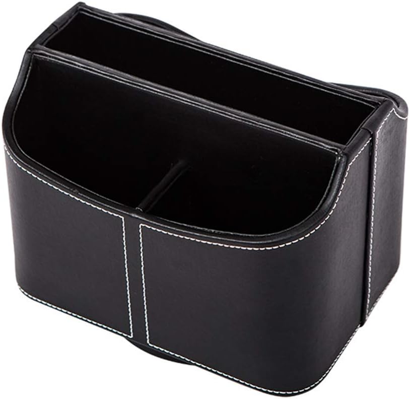 PU Leather Remote Control Holder Rotate 360 ​​degrees Desk Organizer Storage Box for Remote / Black