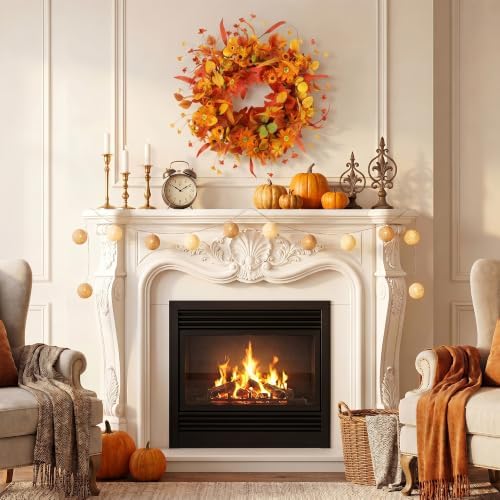 Pinkpum 22" Fall Wreath Front Door Artificial Daisy Wall Decor Autumn