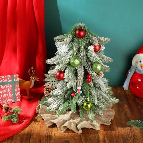 Tatuo 13.8 Inch Mini Tabletop Christmas Tree Skirt Decor, Burlap Tree Skirt