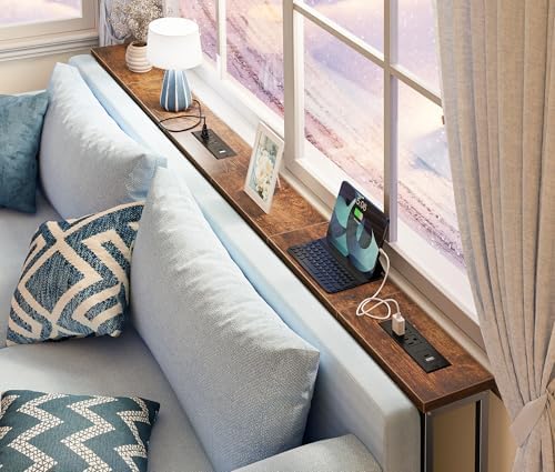 SUPERJARE 78.8 inch Narrow Behind Couch Table with 2 Charging Stations