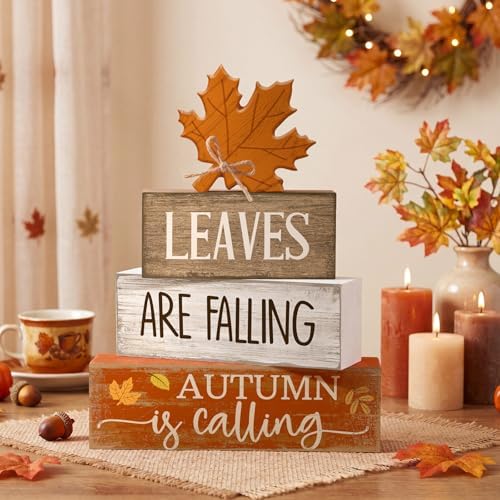 Lineshading 4 Pcs Fall Table Decor Wooden Maple Leaf, Autumn Leaves Sign