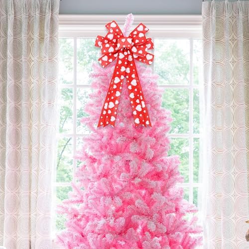 TONIFUL Valentine Tree Topper Bow with Heart Red Valentines Burlap Wreath Bow for Front Door Home Decor Wedding Anniversary Proposal Party Decor(11" x 20"