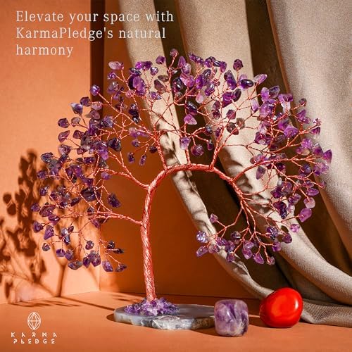 KARMAPLEDGE Amethyst Crystal Tree of Life for Home, Office, Room, Wall Decor to Bring Money & Good Luck, Handmade Reiki