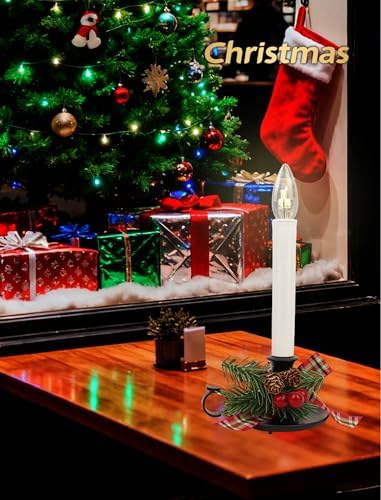 4PK Christmtas Window Candle Light, 10" LED Antique Black Candlestick