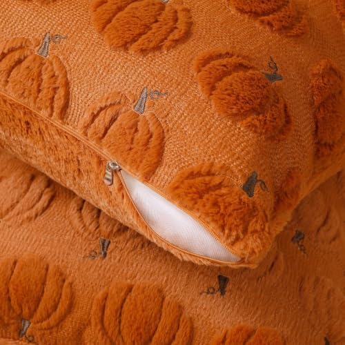 Softalker Fall Throw Pillow Covers 20x20 Set of 2 Rust Plush Pumpkin Covers