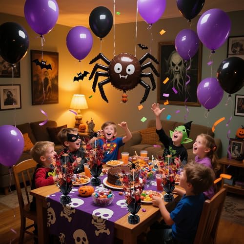 FUBININA 6 Pack Halloween Table Decoration Party Centerpieces Spider Gleam 'N Metallic Foil Spray Glitter Halloween Centerpiece Table Centerpieces Decor for Birthday Party Supplies, Black Orange Red