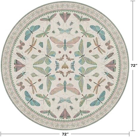 Hazo Haus Green and Blue Insect 6ft Round Soft Rugs for Nursery, Bedroom Beside Bed - Non Skid Rug Low Pile Washable