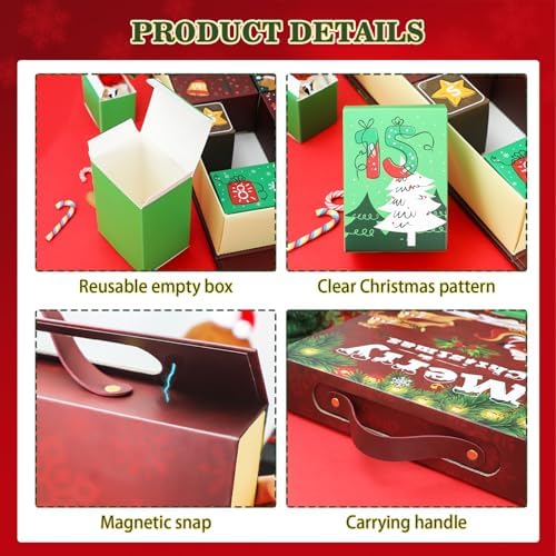 Christmas Advent Calendar 2025, Empty Advent Calendar to Till Yourself, 24 Days Christmas Countdown Advent Calendar, Reusable Xmas Gifts Boxes for Boys Girls Teens Adults