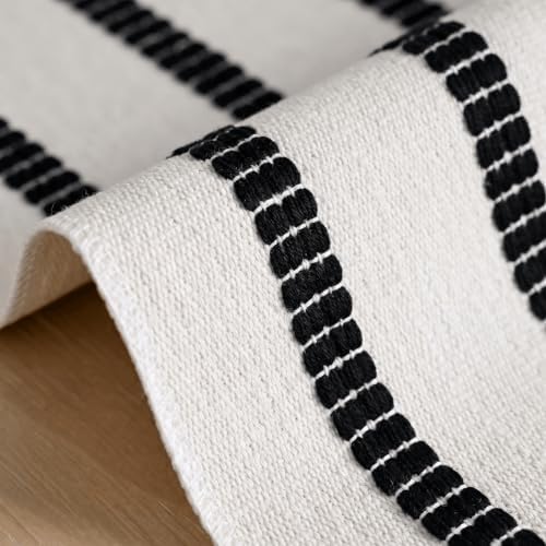 Artoid Mode Black Farmhouse Woven Stripe Table Runner, Seasonal Holiday Boho Rustic Kitchen Dining Table Decoration for Home Party Decor 12x90 Inch