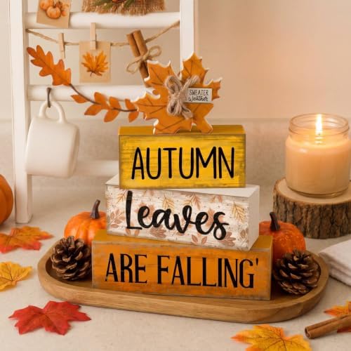 Lineshading 4 Pcs Fall Table Decorations Wooden Autumn Maple Leaf Decor