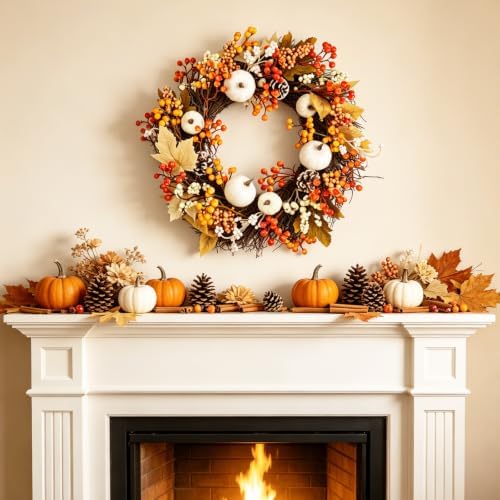 Fangoo 20 Pack 7 Inch Fall Artificial Orange Berry Stems Orange Berries Picks Holly Berry Branches Decorations for Tree Ornaments Fall Bouquets Wreath DIY Crafts Thanksgiving Harvest Autumn Home Decor