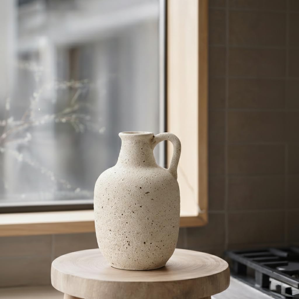Rustic Ceramic Farmhouse Flower Vase / 19439-speckled White
