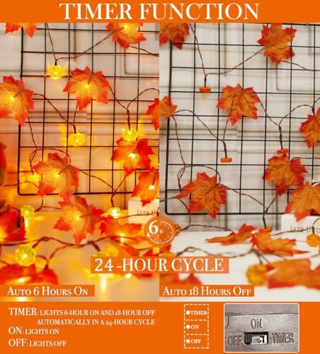 Timer&3 Pack Halloween Fall Decor Fall Garland with Pumpkin Lights 60LED