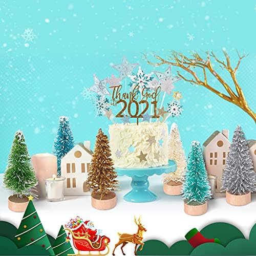 Sumind 24 Pcs Mini Christmas Bottle Brush Trees Craft Miniature Tiny Sisal Trees with Wooden Base Christmas Winter Snow Tabletop for Crafts Display Decor(Aquamarine Blue)