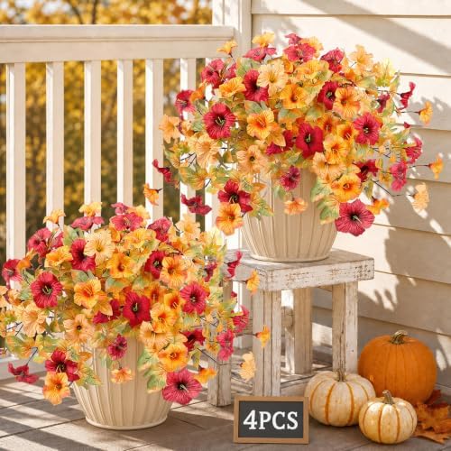 4Pcs Artificial Extra Big Hanging Fall Flowers for Outdoor Planters &Porch