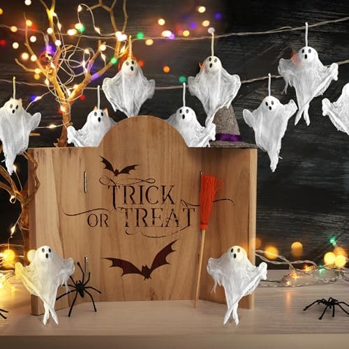 Meanplan 12 Pcs Halloween Ghost Hanging Ornaments, Small 3.2" Mesh Cloth