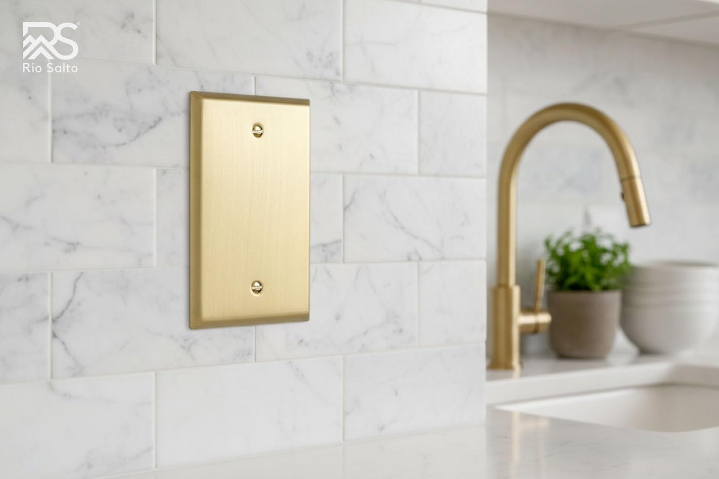 Rio Salto BRASS Blank Wall Plate Outlet Covers Wall Plates 1 Gang Brushed Brass Gold Metal Outlet Protector — Signature