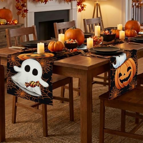 Halloween Table Runner Ghost Pumpkin Decorations Spider Web 13"x72"