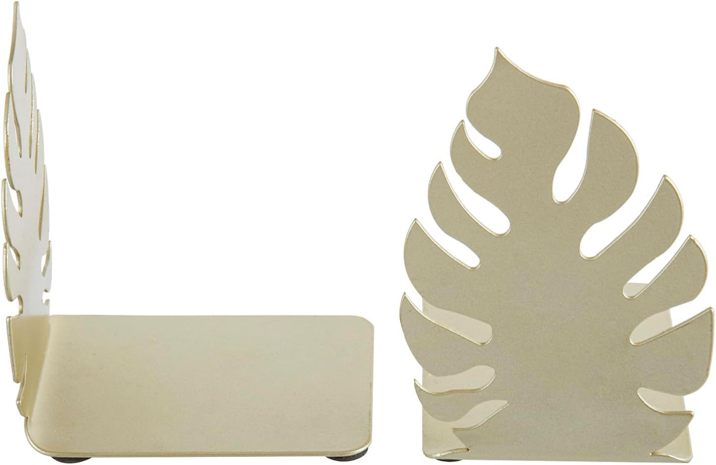 Metal Book Ends / Brass Tone Monstera Leaf Decorative Bookends Set
