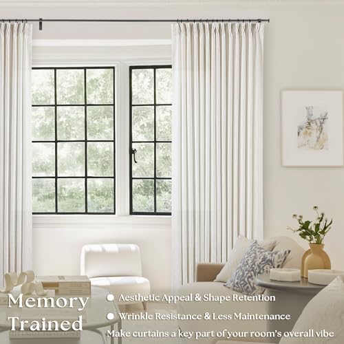 TWODRAPES 102 Inch Curtains Pinch Pleat Linen Curtains Natural 2 Panels