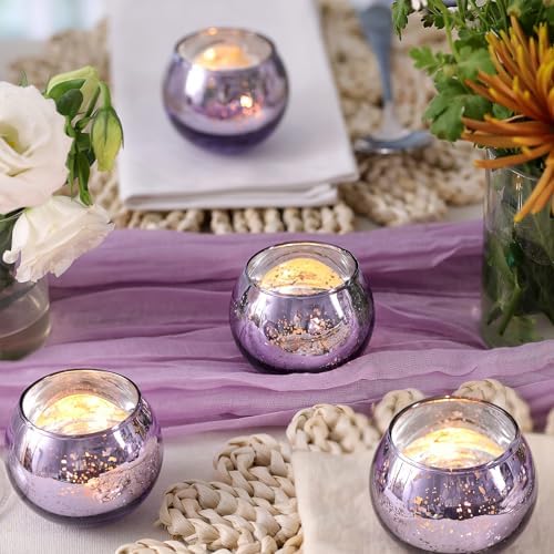 Volens Round Purple Votive Candle Holder Set of 12, Mercury Glass Votives