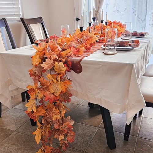 CQURE 15 Pack Fall Garland, 88.5Ft Artificial Autumn Maple Leaves Vines Thanksgiving Halloween Harvest Decor for Fireplace Mantle Table Indoor Outdoor