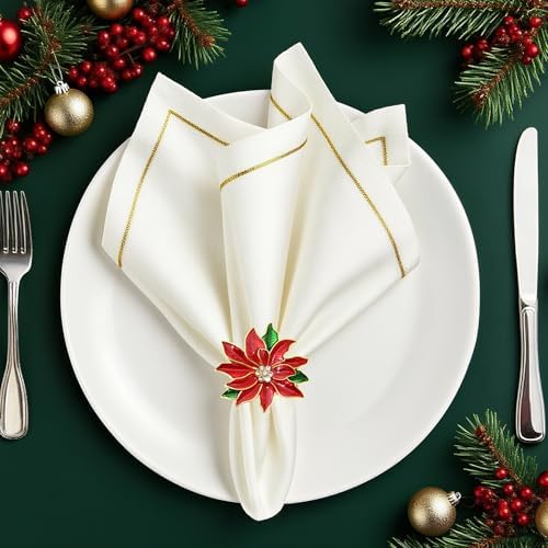 6pcs Poinsettia Napkin Rings for Fall Party Christmas Dinner
