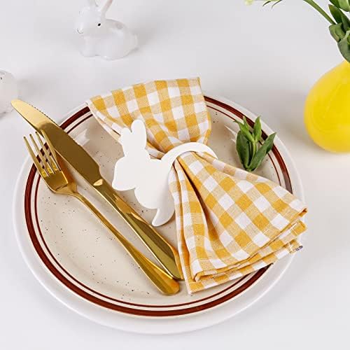 Easter Bunny Ear Napkin Rings Set of 12, White Wooden Bunny Rabbit Napkin Ring Holders Cute Bunny Buckles for Easter Dining Table Decoration Sand Spring Parties (12 Pieces Bunny)