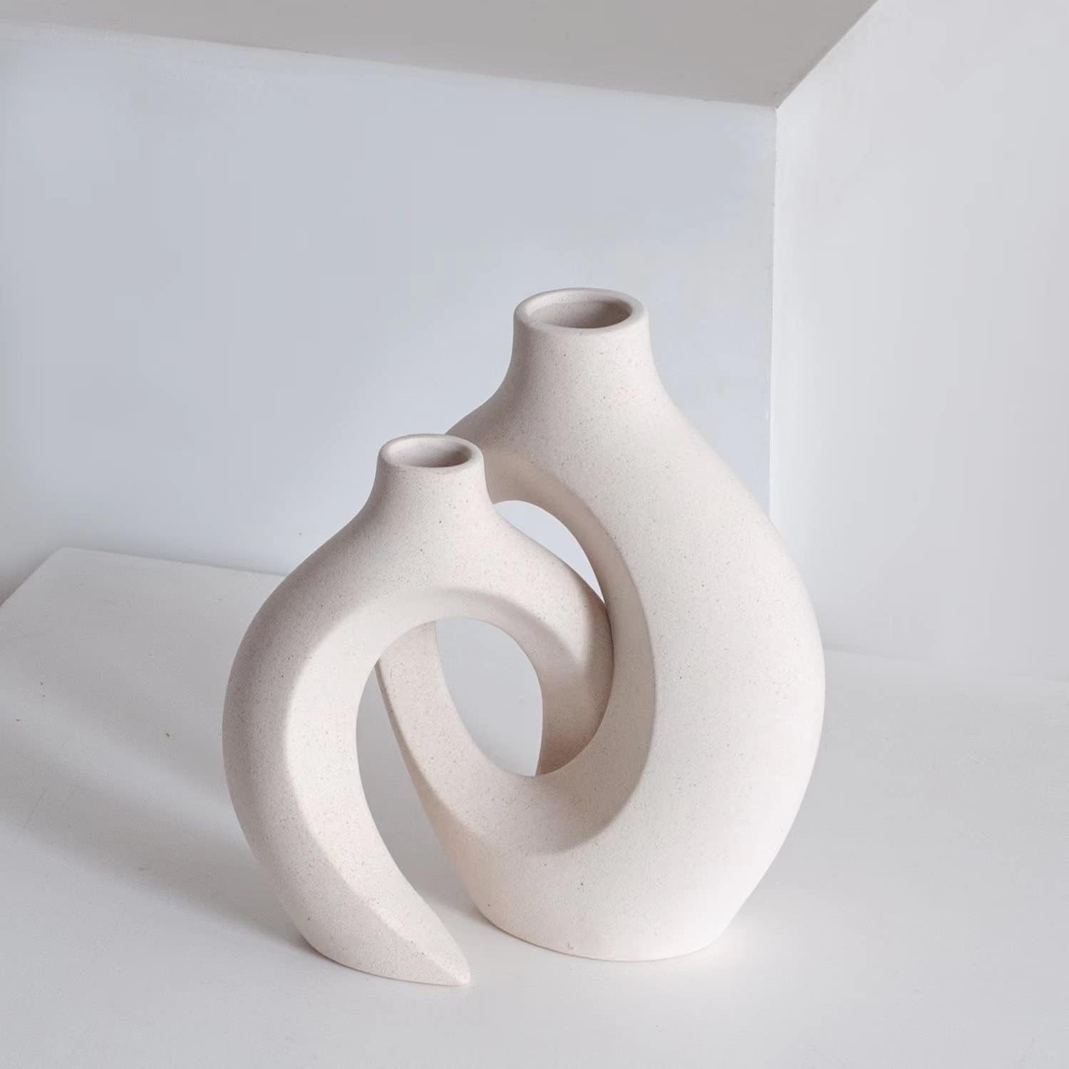 Ceramic Vases / Off White Boho Small Flower Vase / Large-matte White / Set of 2