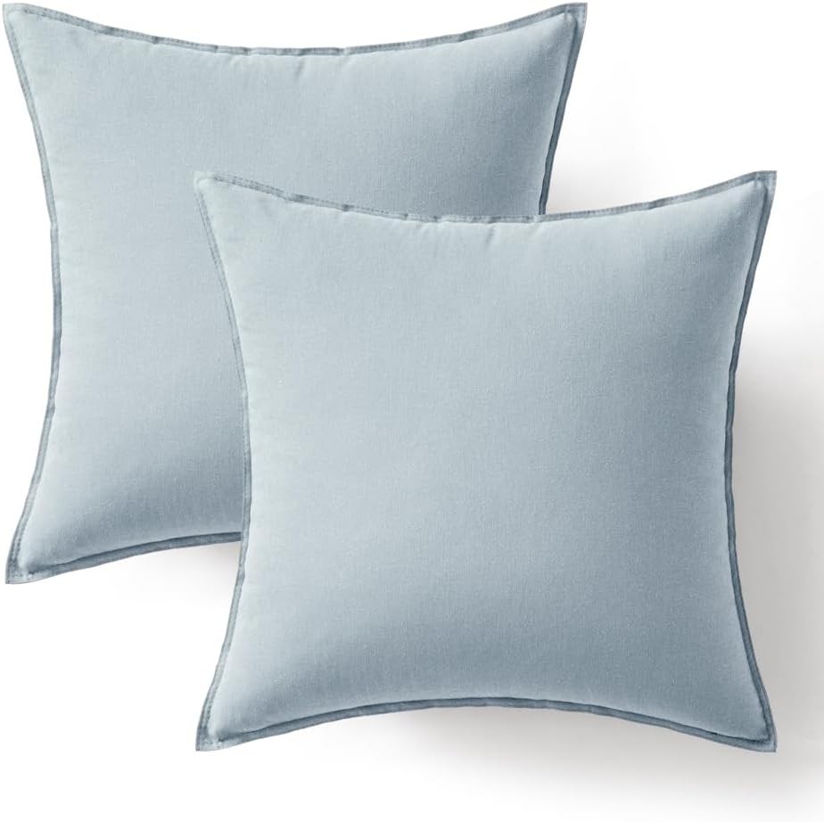 Decorative Linen Pillow Covers Boho Farmhouse Modern Soft Accent / 18 x 18 / Coastal Blue / Set of 2