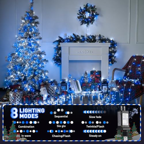 JMEXSUSS Blue and White String Lights Indoor, 200 LED Classroom Lights