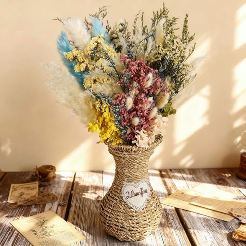 Layhit 4 Pack Large Size Boho Dried Flowers 15-17 Inch, Hydrangea