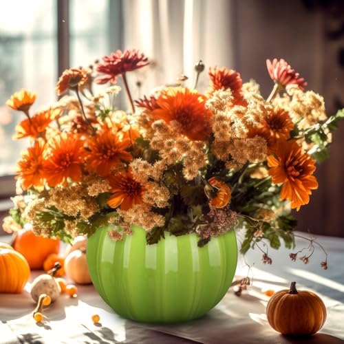 3 Pcs Ceramic Pumpkin Vase 5.5" White Orange Green Pumpkin Decor Fall Vase
