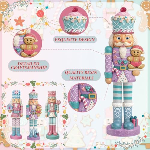 Simgoing 3 Pcs Macaron Gingerbread Nutcracker Christmas Resin Soldier Decor