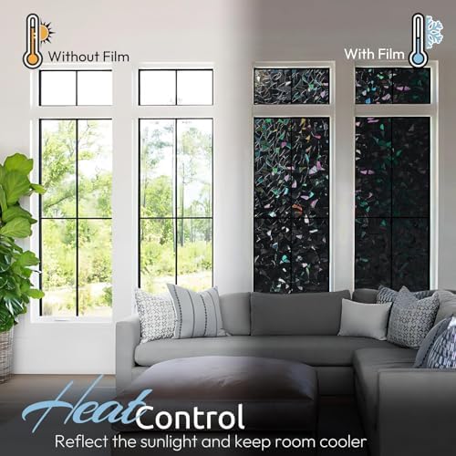 rabbitgoo Rainbow Window Privacy Film, Stained Cling, Black, 23.6" x 118.1"