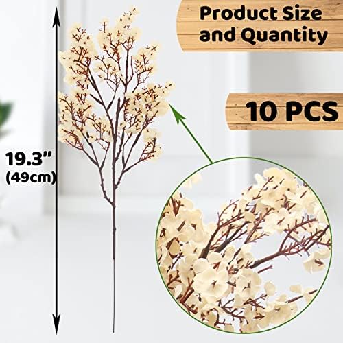 Hananona 10 Pcs Babys Breath Artificial Flowers Real Touch Fake White Flowers Silk Flowers for Spring Wedding Decor Indoor Floral Arrangement Table Centerpieces Home Decor (White, 10)