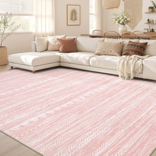 Nakagishi Boho 7x9 Area Rug Living Room Rugs Machine Washable Pink