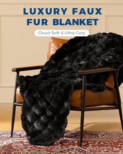 Ultra Soft Cozy Faux Fur Throw Blanket, Fuzzy Plush Thick Bubble Blanket, Luxury Fluffy Blanket for Couch, Sofa