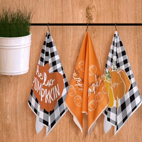 Geyoga Set of 6 Fall Kitchen Towels Autumn Dish Towels Orange Pumpkin Towel