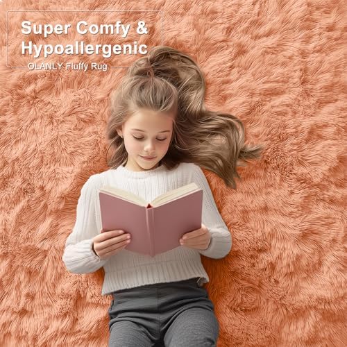 OLANLY 2x5 Machine Washable Runner Rugs for Hallway, Soft Fluffy Shaggy Bedside Rugs for Bedroom, Living Room, Indoor